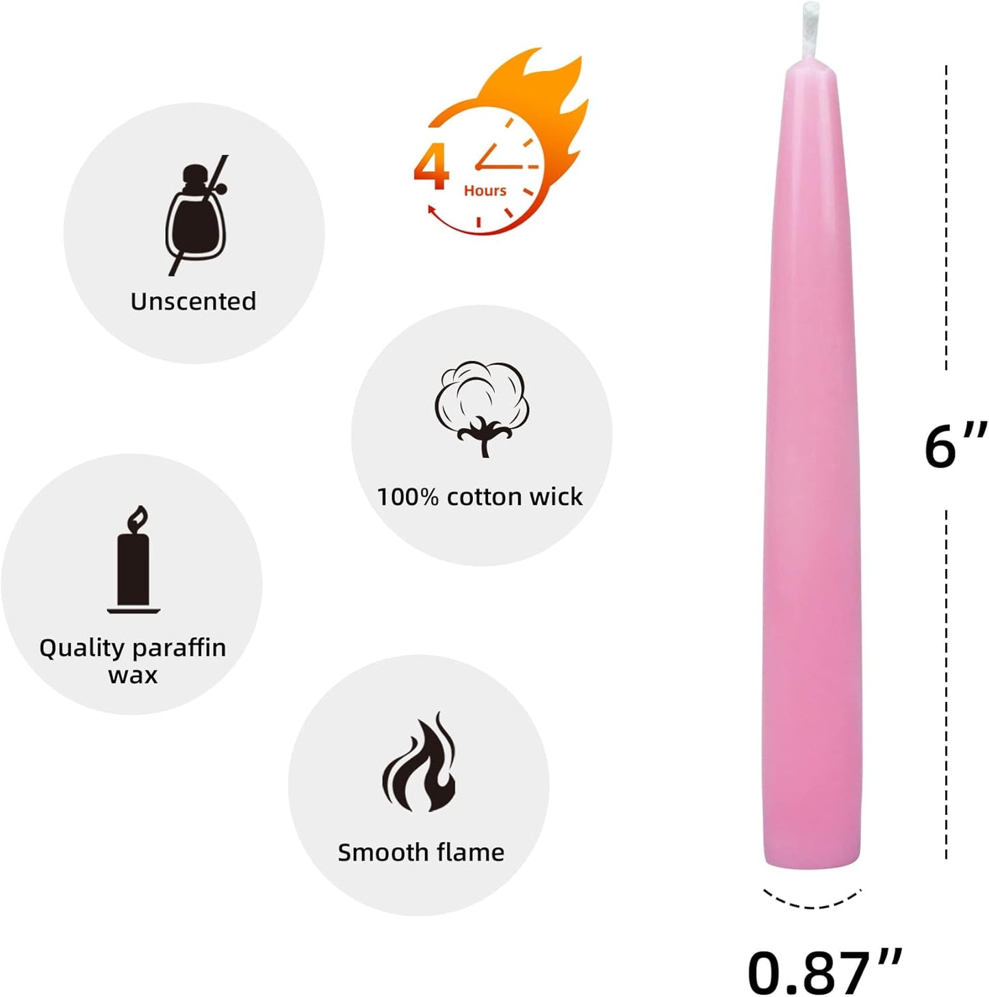 12-Piece Taper Candles, 6-Inch, Pink, 12 Count (Pack of 1)