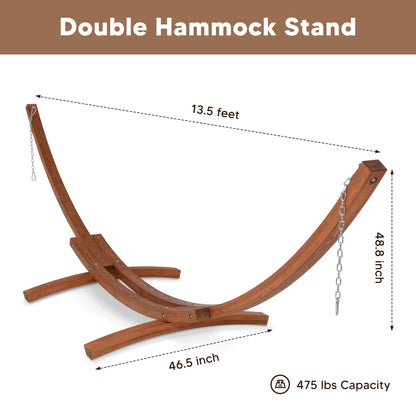 SUNCREAT 13.5 ft Wooden Hammock Stand Only, Heavy Duty Larch Wood Arc Hammock Stand with Chains and Carabiners, 475 lbs Capacity