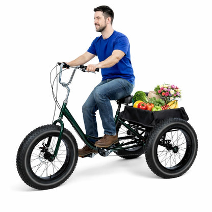 Maixhae Tricycle for Adults, Fat Tire 3 Wheel Bike with 7 Speeds, 450lbs Capacity, 20 Inch All-Terrain Trike, Dual Disc Brakes, Adjustable Seat & Large Rear Basket (Black)