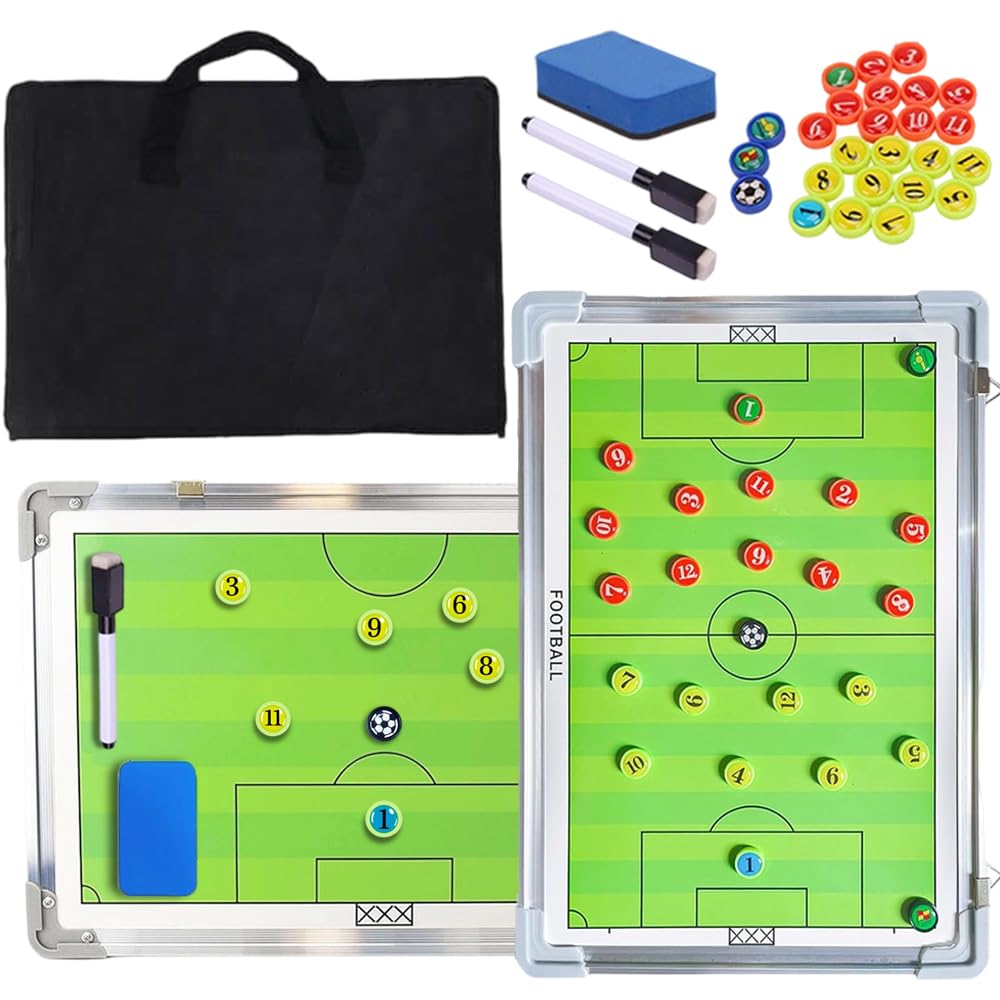 Nuburbur Magnetic Soccer Coaching Board, Double-Sided Dry Erase Tactics Board with Player Markers, Pen and Eraser, Portable Clipboard for Coaches, Coach Training Equipment Coach Gift