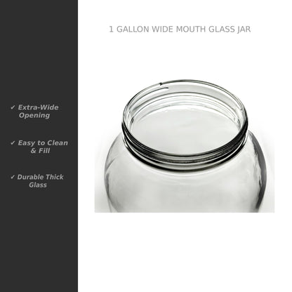 North Mountain Supply 1 Gallon Glass Jar Wide Mouth with Black Plastic Lid - USDA, BPA-Free, Made in the USA - for Fermenting, Storing, Canning, and Much More!