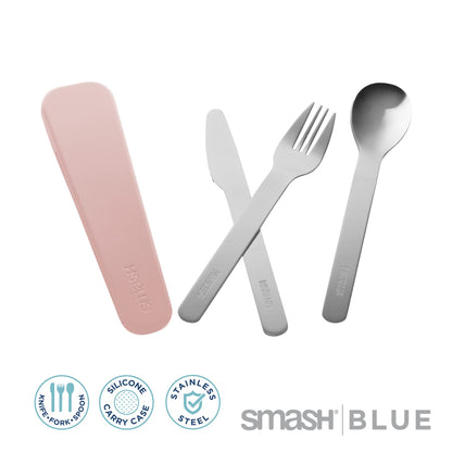Smash Eco-friendly Bento 7-Piece Lunch Kit - Blush color - Box with 3 compartments, Snack Box, 16.9 fl oz Bottle, 3 piece travel cutlery set. (Blush)