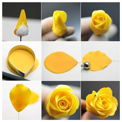 AK ART KITCHENWARE Silicone Veiner Stainless Steel Fondant Cutter Set for Gum Paste Flower Leaf Sugar Craft Tools Cake Decorating Supplies Silicone Veining Molds Moulds for Wedding with Christmas Box