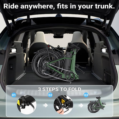 GOKEEP Electric Bike for Adults, Peak 1300W Motor, 75 Miles PAS Range, 52V 13Ah Removable Lithium Battery, Foldable Electric Bicycle, 20MPH 7-Speed Commuter Ebike, Max 330LBS, UL2849 Certified, Green