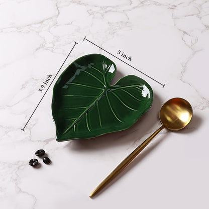 Koythin Ceramic Leaf-Shaped Spoon Rest, Decorative Spoon Holder, Elegant Kitchen Accessories (Green Leaves)