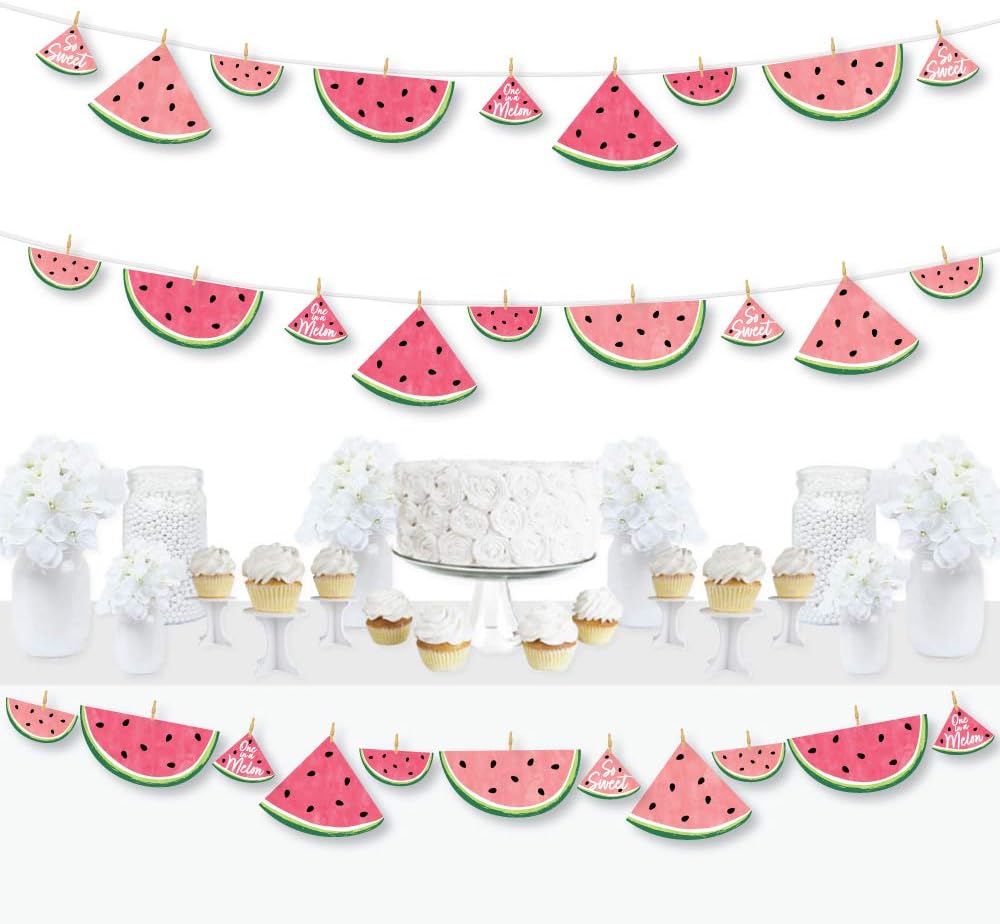 Big Dot of Happiness Sweet Watermelon - 44 Pieces Fruit Party DIY Decorations Clothespin Garland Banner