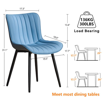 YOUNUOKE Mid-Century Modern Dining Chairs Set of 2, Blue PU Leather Upholstered Kitchen Chairs with Black Metal Legs, Armless Accent Chair for Dining Room, Guest Reception Room