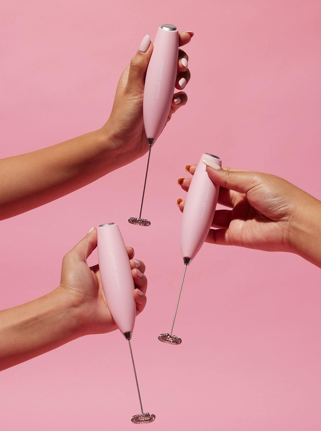 Smooth Operator Pink Handheld Electric Whisk, Milk Frother, Foam Maker for Protein, Coffee & More with Stainless Steel