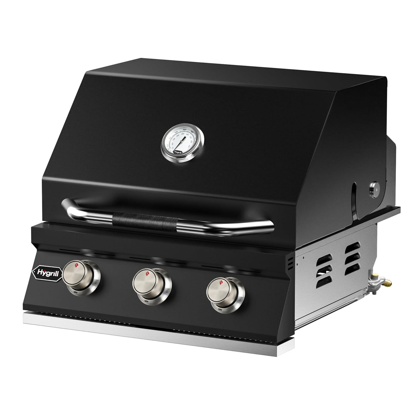 Hygrill STD Series Heavy Duty 3-Burner Built In Grill for Natural Gas, Stainless Steel Outdoor Kitchen Grill Head, Black