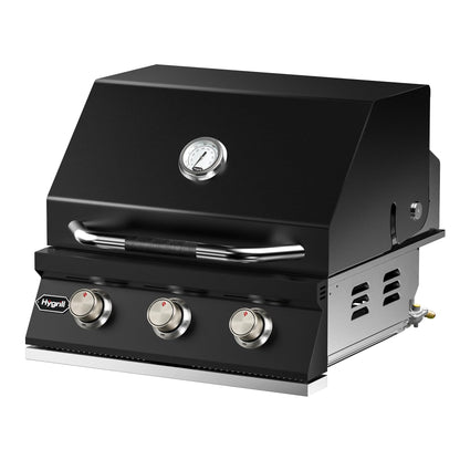 Hygrill STD Series Heavy Duty 3-Burner Built In Grill for Natural Gas, Stainless Steel Outdoor Kitchen Grill Head, Black
