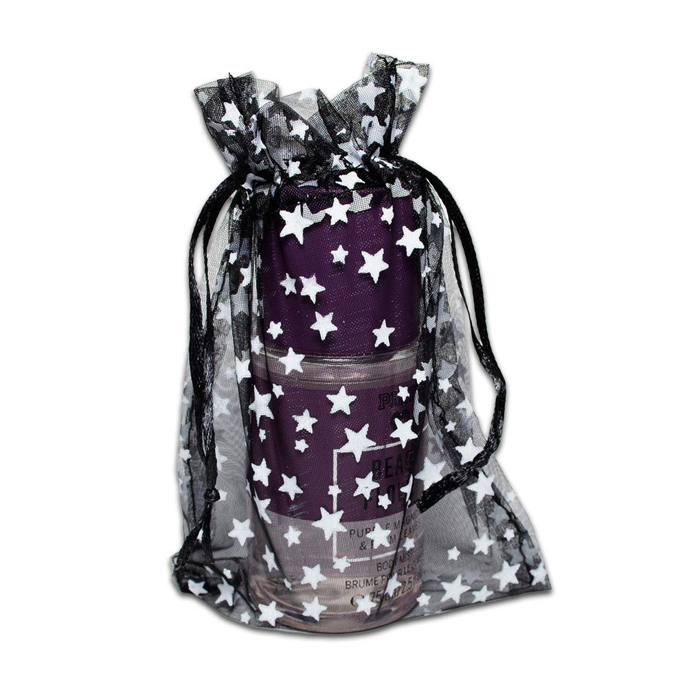 100-Pack 4x6 Sheer Organza Drawstring Gift Bags (Medium) - Metallic Stars (Black/White) - Wedding Party Favors, Jewelry, Candy, Treats Mesh Pouch by The Display Guys