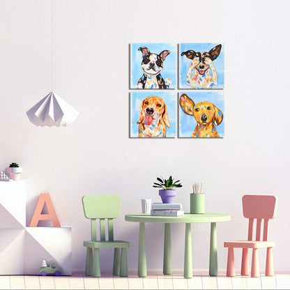 12x12inchx 4 KLVOS Abstract Puppy Artwork Dog Painting Funny Animal Pictures Wall Decor Print on Canvas Gallery Wrapped