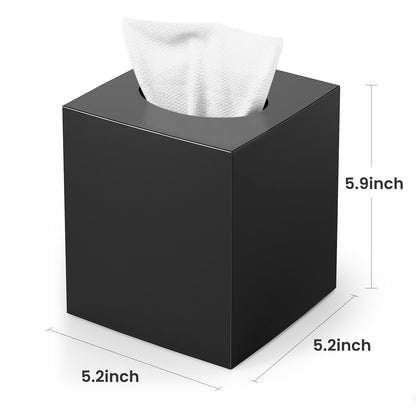 Tissue Box Cover, Square Modern Facial Acrylic Tissue Holder Napkin Dispenser Accessories for Bathroom Vanity Countertop,Bedroom Dresser,Night Stand,Desk,Office (Black)