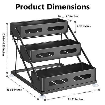 Ceetug 3 Tier Foldable Spice Rack for Countertop Iron Kitchen Seasoning Organizer for Cabinet, Black