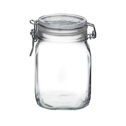 Bormioli Rocco Clear Glass Storage Jars: Airtight Hinged Lid With Leak Proof Gasket, Wide Mouth Canister Kitchen Food Container - For Zero Waste Air Tight Preserving Jam, Spices, Coffee, Sugar & Herbs
