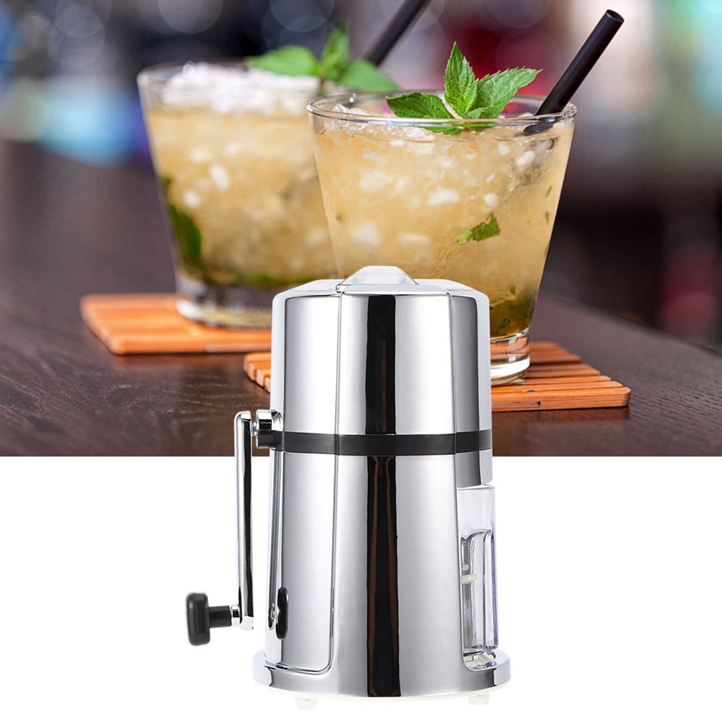 Manual Ice Crusher, Hand Crank Ice Crusher, Commercial Household Portable Shaved Ice Crusher Ice Shaver with Stainless Steel Blade for Snow Cone, Slush