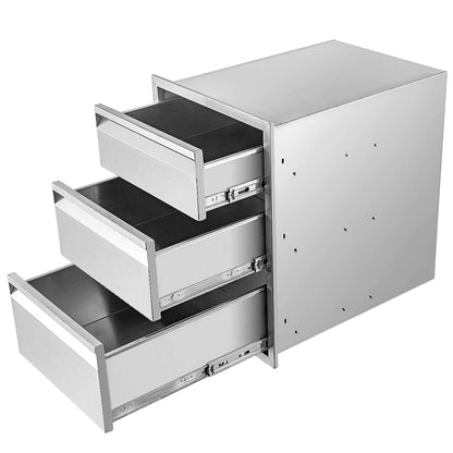 Outdoor Kitchen Drawers 14" W x 21" H x 23" D Triple BBQ Drawers Stainless Steel Built-in Drawer for Patio Grill Station or Outdoor Kitchen Island