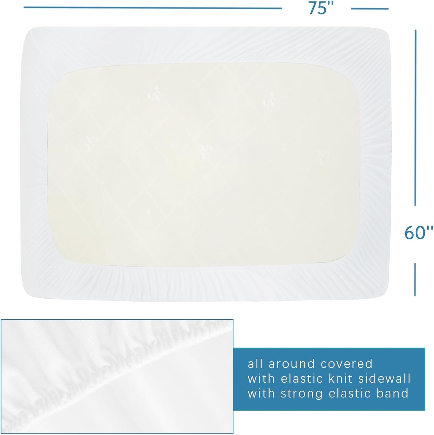 Skiennix RV Short Queen Mattress Protector - Waterproof, Ultra Soft & Breathable | 75''x60'' Up to 14'' Depth