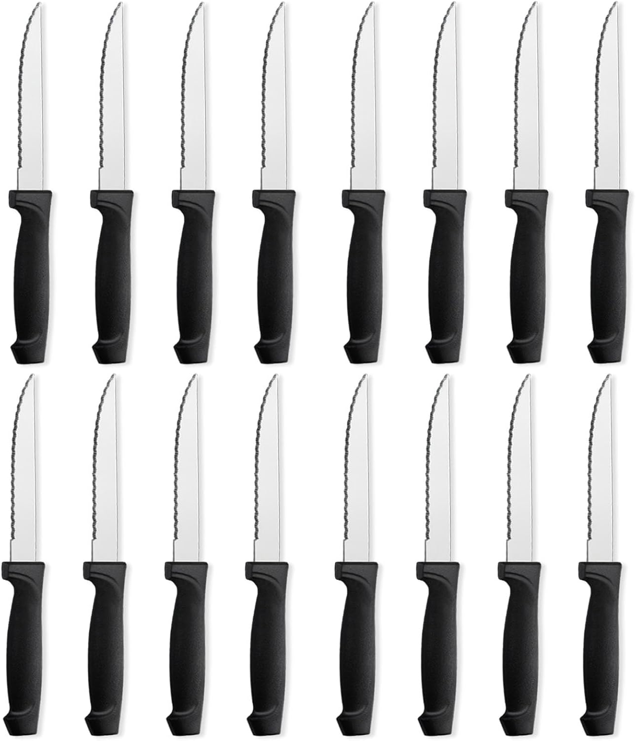 Pleafind 16-Pcs Steak Knives Set, 8.5 Inch Serrated Stainless Steel Knives, Elegant Black for Home, Kitchen, Restaurant