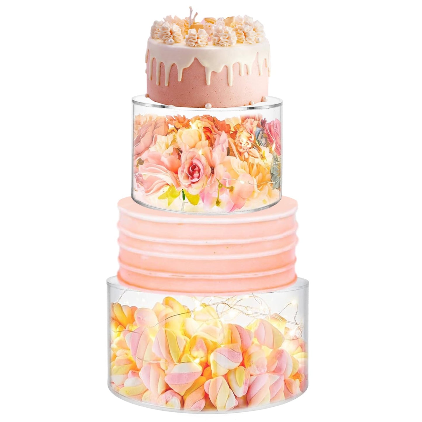 LDXDRU 2 Pcs Acrylic Cake Stand, Clear Cake Stand, Acrylic Cake Riser, Fillable Round Cake Display Riser for Birthday Wedding Holiday Party Display (6", 8")