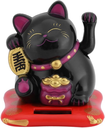 TOPINCN Solar Luck Cat Cute Wealth Welcoming Cats Home Display Car Decor (Black)