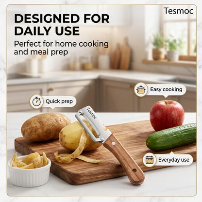 Multifunctional Fruit and Vegetable Peeler,Premium Stainless Steel Blade,Wooden Handle Hand Tool with Bottle Opener,Julienne Peeler for Potato,Cucumber,Orange,Pineapple,Veggie (2)