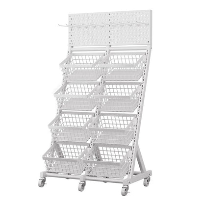 WDJBPSH Rolling Snack Candy Display Rack, Floor-Standing Concession Display Stand with Hanging Hook, Chocolate/Bread/Potato Chips/Cereal/Jelly/Coffee Capsules Organizer(White,8 Basket)