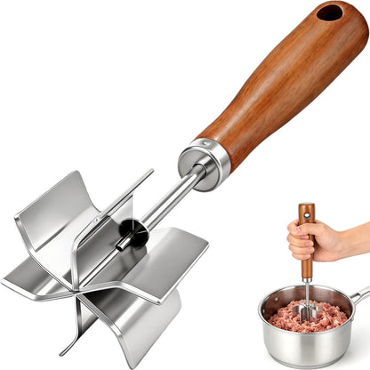 Meat Chopper Stainless Steel Masher: Hamburger Smasher Tool with Heat Resistant 6 Curve Blades - Burger Shredderfor Ground Beef Grinder & Potato Mix Kitchen Gadgets