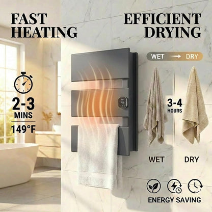 HSTRUKT Electric Towel Warmer, Heated Towel Rack with Thermo Control and Timer, Fast Heating Towel Rail for Bathroom with Memroy Function, Work with Smart Plug, Right-Wiring, 3 Panel, Gun Gray