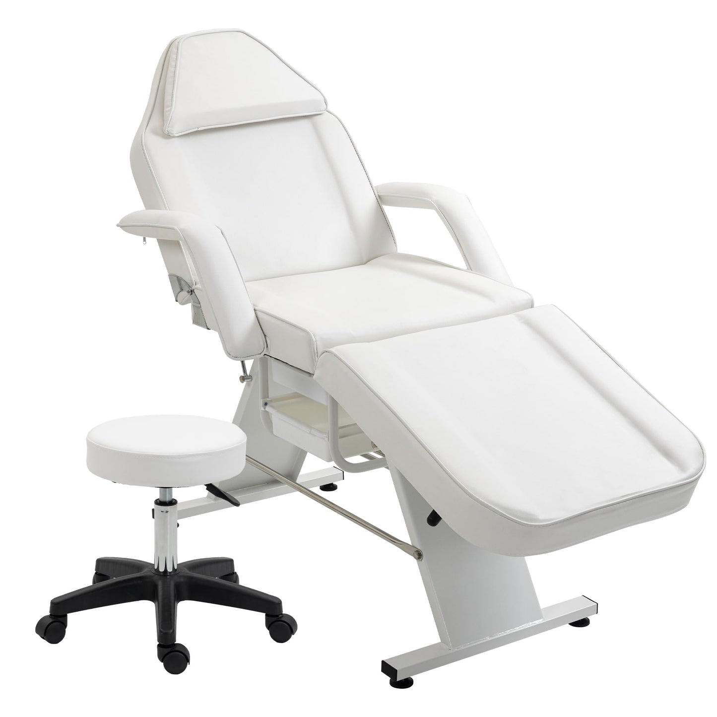 Massage Salon Tattoo Chair with Two Trays Esthetician Bed with Hydraulic Stool,Multi Purpose 3 Section Facial Bed Table, Adjustable Beauty Barber Spa Beauty Equipment, White
