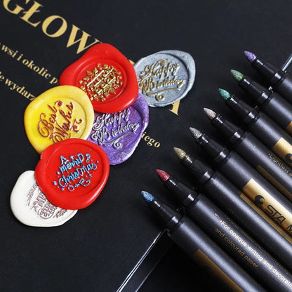 Wax Seal Pen Kit, PORXFLY 12 Pieces Metallic Marker Pens for Wax Seal Stamp Decorate,Suitable for Stamp Makers,Arts and Crafts, DIY Projects, Scrap Books