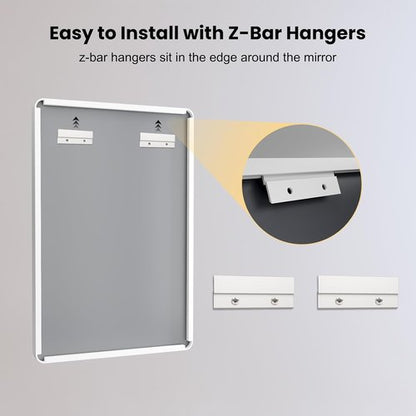 LOAAO Bathroom Mirror - 48x32 Inch White Metal Framed Vanity Mirror | Large Rounded Rectangle, Anti-Rust Tempered Glass, Versatile Hanging Options