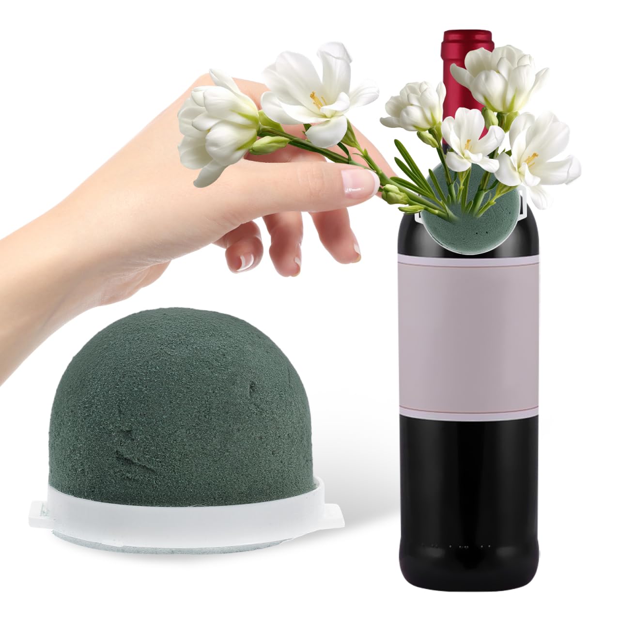NUOBESTY 12Pcs Round Floral Foam Holders, Round Floral Foam Dried Flower Mud Wedding Decor Wine Bottle Craft DIY 2.16X1.92X1.69In