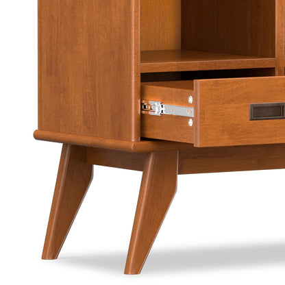 SIMPLIHOME Draper Bookcase - 58 inch Tall 9-Cube Solid Hardwood Cube Organizer with Drawers in Teak Brown, Mid-Century Storage for Living Room, Entryway or Bedroom with Cubbies and Angled Legs