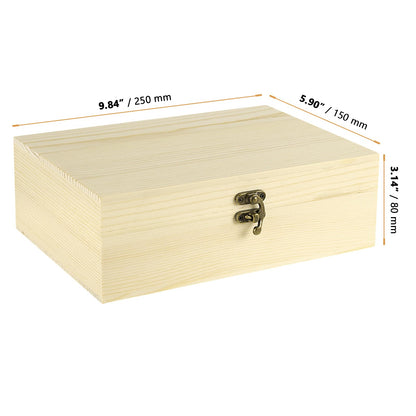 YAUFWUA 4 Pack Unfinished Wooden Boxes,9.8x6x3.14 Inch Wood Box with Hinged Lid Rectangle Wooden Storage Box Lot for Crafts, Jewelry