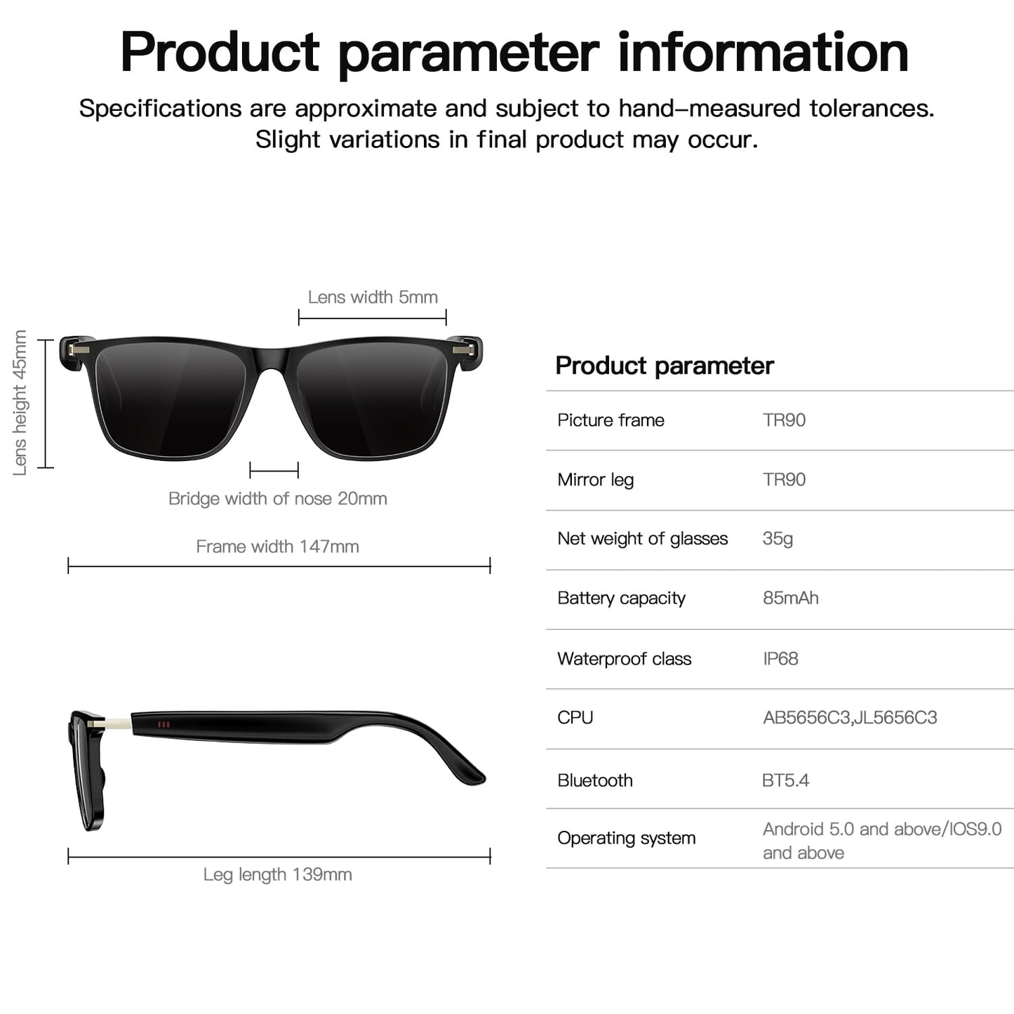 Bluetooth Audio Smart Glasses, Blue Light Glasses for Women Men, Remote Shooting, Open Ear Sound Mic & Speakers, Magnetic Charging, Color-Changing Polarized Sunglasses Lenses, Voice Assistant（GS06S)