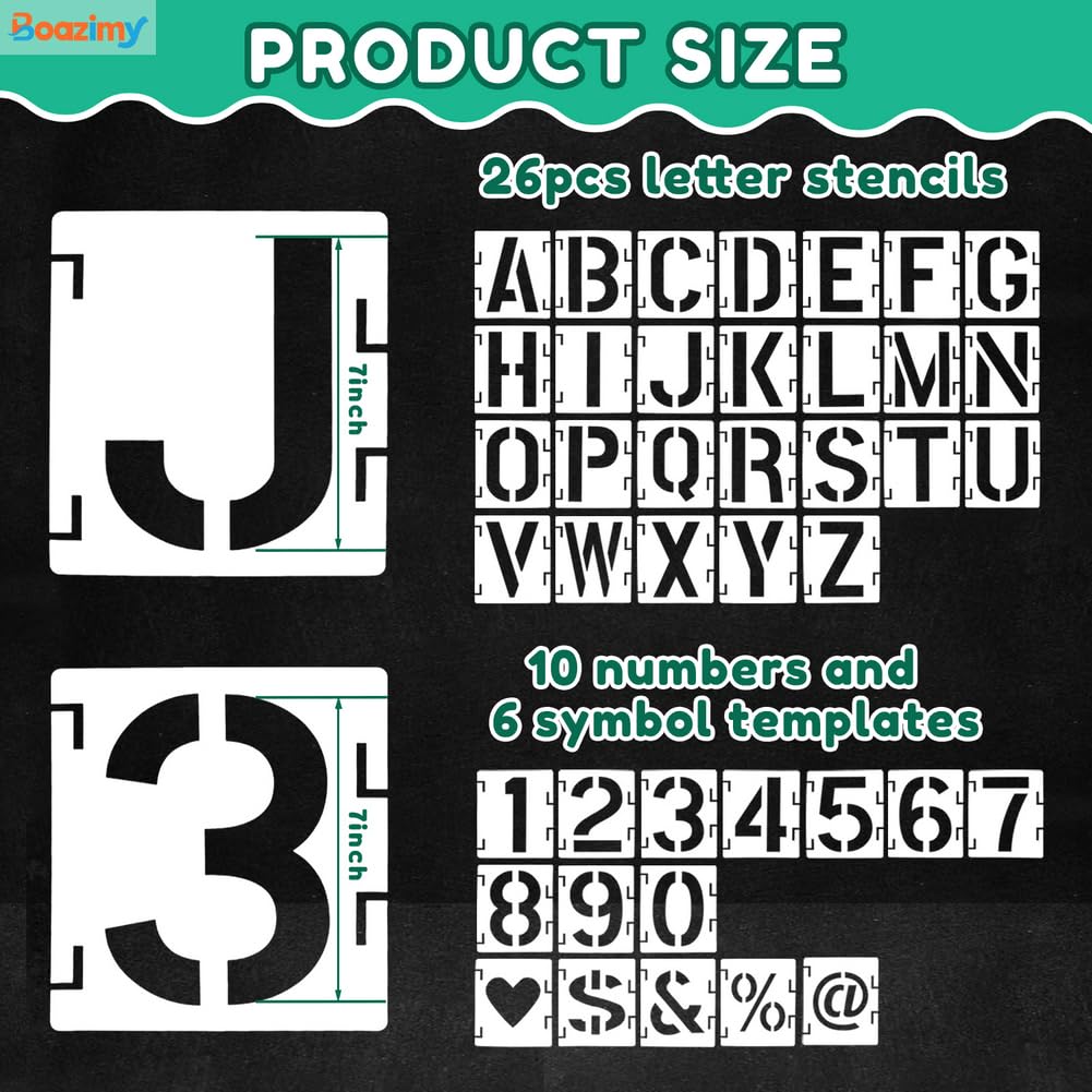 7 Inch 42 Pcs Reusable Letter Number Symbol Stencils, Plastic Painting Templates for Wood Wall Fabric Rock Chalkboard Signage School Door Porch DIY Art Craft Decoration Projects