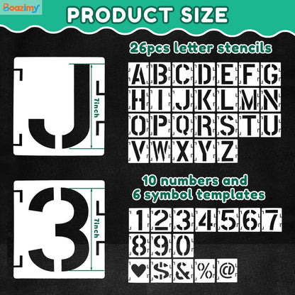 7 Inch 42 Pcs Reusable Letter Number Symbol Stencils, Plastic Painting Templates for Wood Wall Fabric Rock Chalkboard Signage School Door Porch DIY Art Craft Decoration Projects