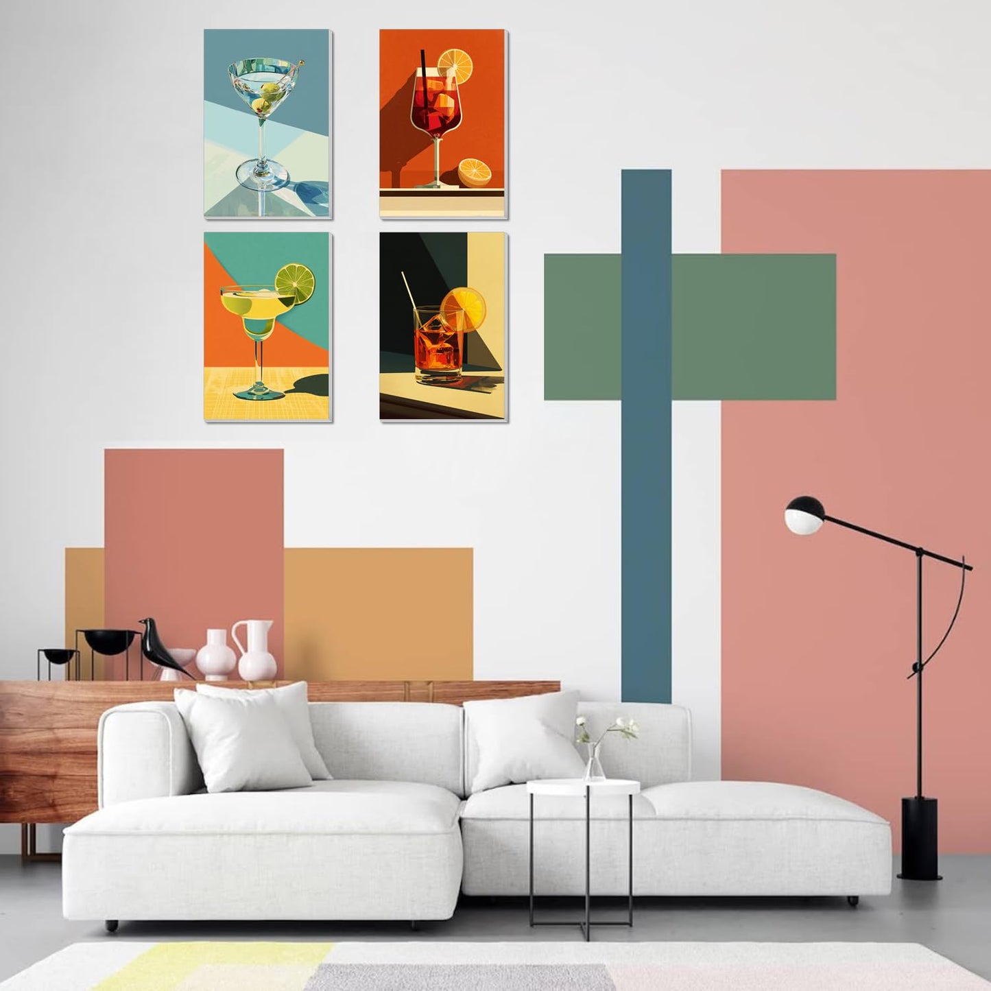 4 Pack Framed Paint by Numbers Kit for Adults Beginner Canvas Painting by Numbers for Adults Cocktail Easy Adult Paint by Number Kits with Frame Cocktails Art Watercolor Painting by Number 8x12 Inch