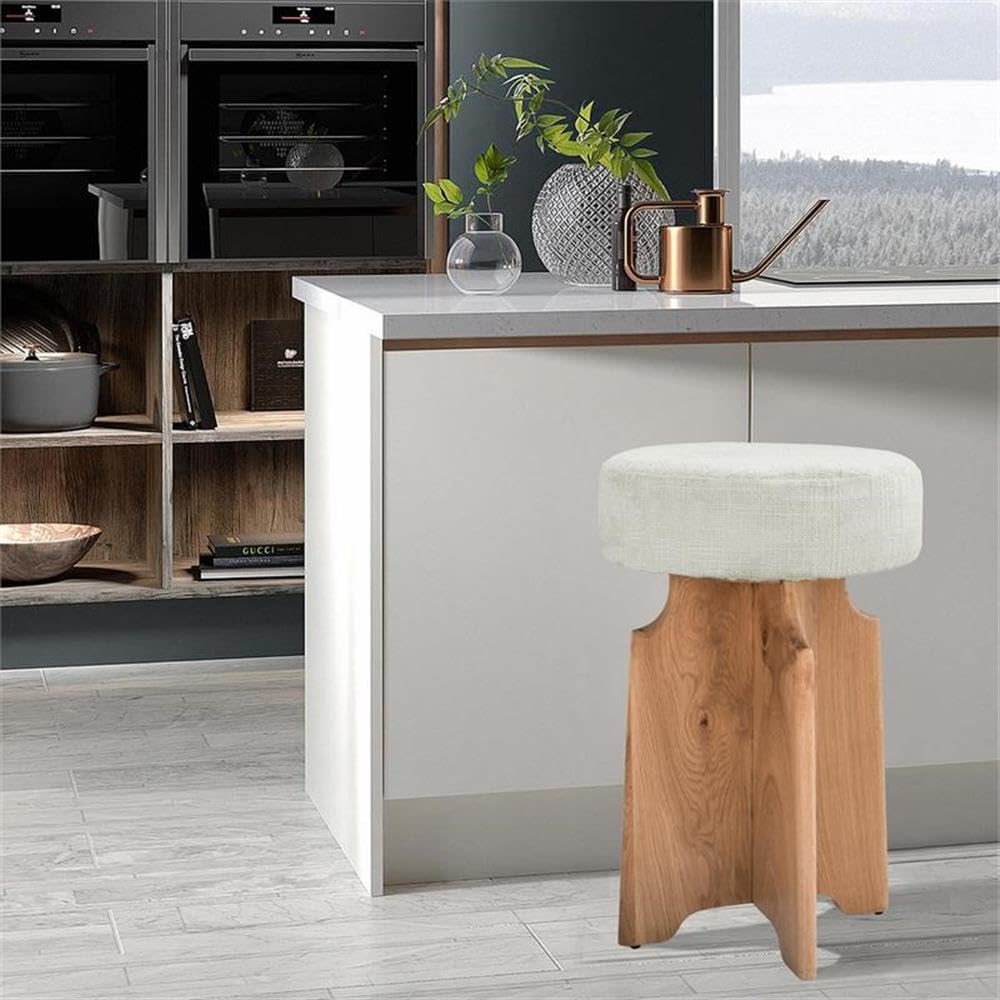 Meridian Furniture 837Cream-C Jasper Collection Mid Century Modern Boucle Fabric Upholstered Counter Stool with Solid White Oak Wood Finish, Cream, 16" W x 16" D x 26" H