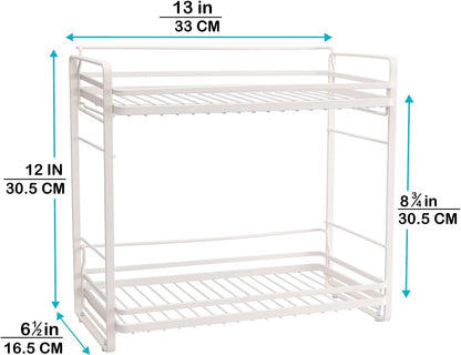 zccz 2-Tier Bathroom and Kitchen Organizer, Easy Assembly Storage in White Cream Color for Countertop