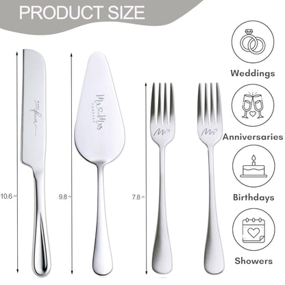 Silver Cake Cutting Set for Wedding, Cake Knife and Server Set, Bride & Groom Cutter Server Set and Forks, Birthday, Wedding, Bridal Shower Gifts for Couples