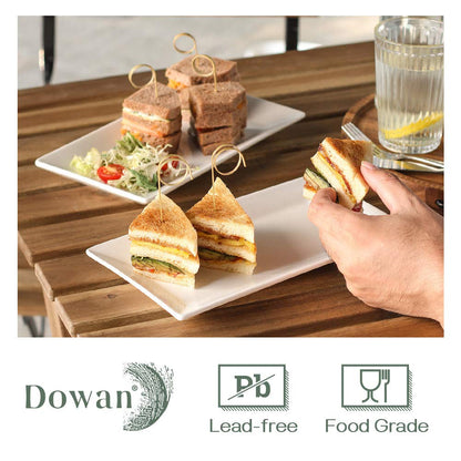 DOWAN 12" Rectangle Plates Set of 4 - White Serving Platters for Party, Wedding, and Entertaining - Rectangular Serving Trays Dishes for Steak, Taco, Sushi, Appetizer, Cake - Dishwasher & Oven Safe