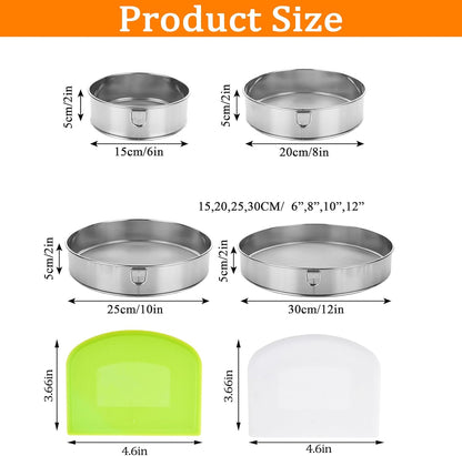Sifter for Baking, Stainless Steel Round Flour Sifter with Dough Scraper, Diameter 6-8-10-12inch, Mesh-Hole Size 0.25mm