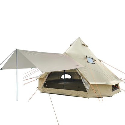 DANCHEL OUTDOOR B2 Portable Yurt with Sun Shelter for All Year Living, 4 Season Bell Tent 4 Person Family Camping Glamping Party 300D Oxford Khaki,4m/13ft
