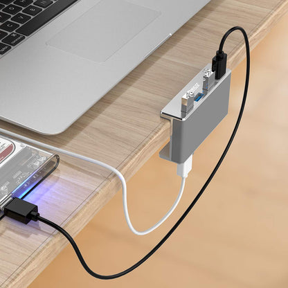 ORICO USB 3.0 Hub, USB Hub Clamp, Aluminum 4-Port USB Splitter with Extra Power Supply Port and 4.92 FT USB Data Cable, Desktop Powered USB Hub for Monitors/Desks-Black (Without Power Adapter)