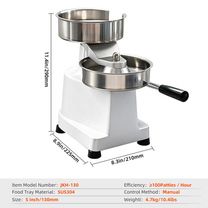 CHEF KEY Commercial Burger Patty Maker, 5inch/130mm Heavy Duty Food-Grade Stainless Steel Bowl Press with 1000 Patty Papers for Restaurants, Home Kitchens (5 inch)