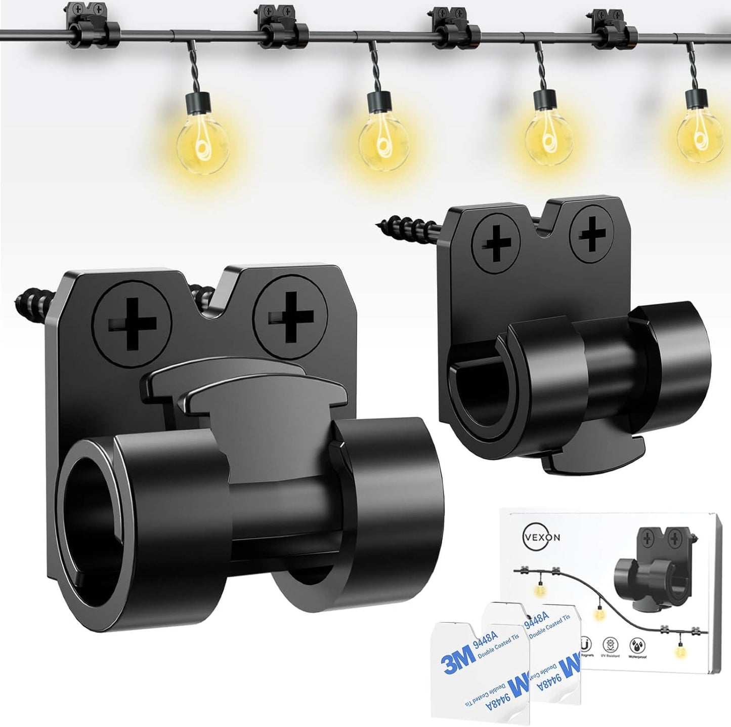 25pcs VEXON Hooks for Outdoor String Lights Clips: Christmas Light Clips with Waterproof Adhesive for Hanging Balcony