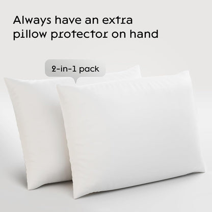 2 Pack Waterproof Pillow Protectors Standard 20x26 Inches, Smooth Zipper Premium Encasement Covers, White Liquid