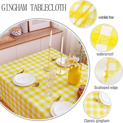 MANGATA CASA 2PCS Yellow Gingham Tablecloth, Waterproof Checkered Table Cloth for Square Tables, Light Yellow 52x52in